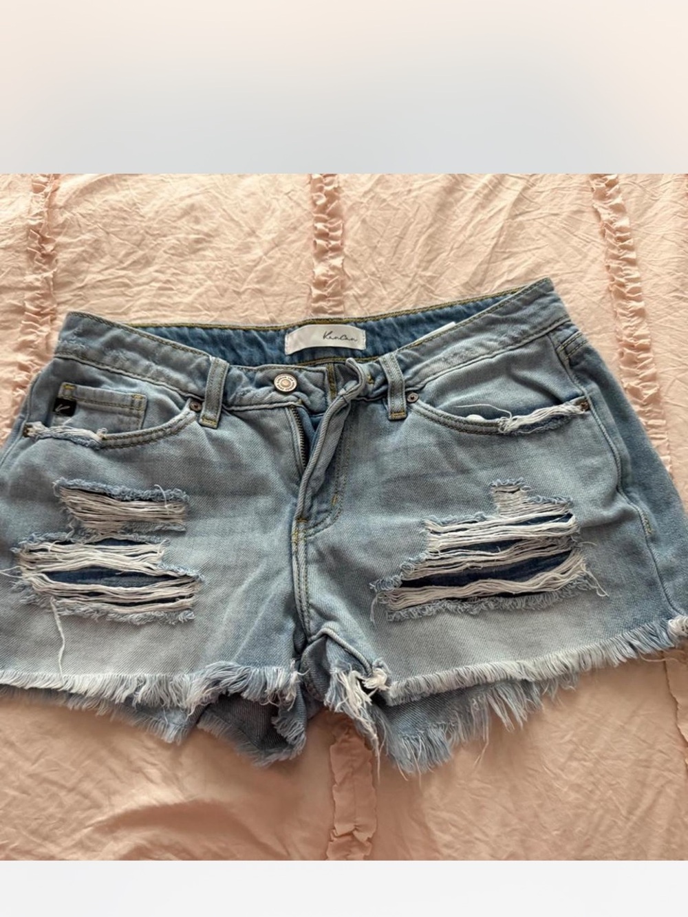 KanCan Light Blue Distressed Frayed Denim Shorts